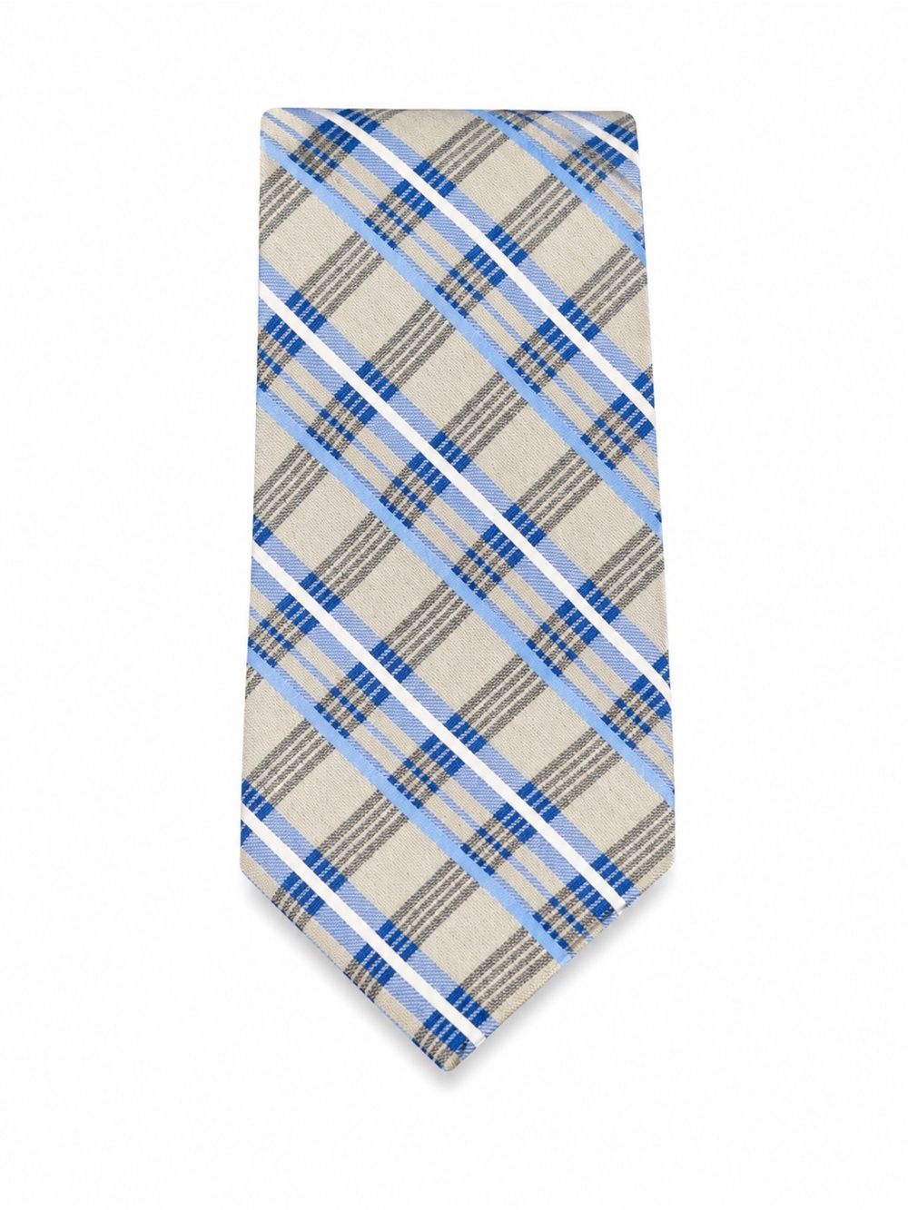 croft & barrow Beige Plaid Tie with Blue Stripes